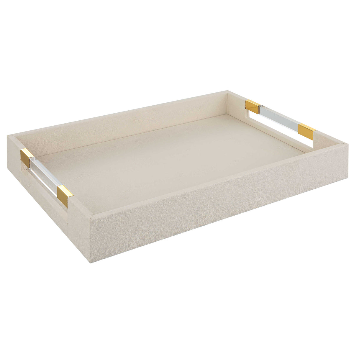 Lia Modern White Faux Shagreen & Gold Tray