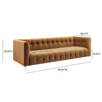 Belgravia 90.6” Cognac Performance Velvet Sofa