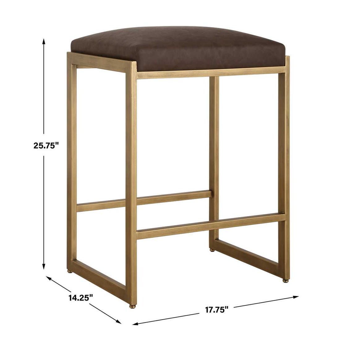 Lilla Brown Faux Leather & Brass Counter Stool