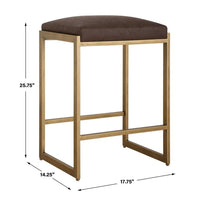 Lilla Brown Faux Leather & Brass Counter Stool