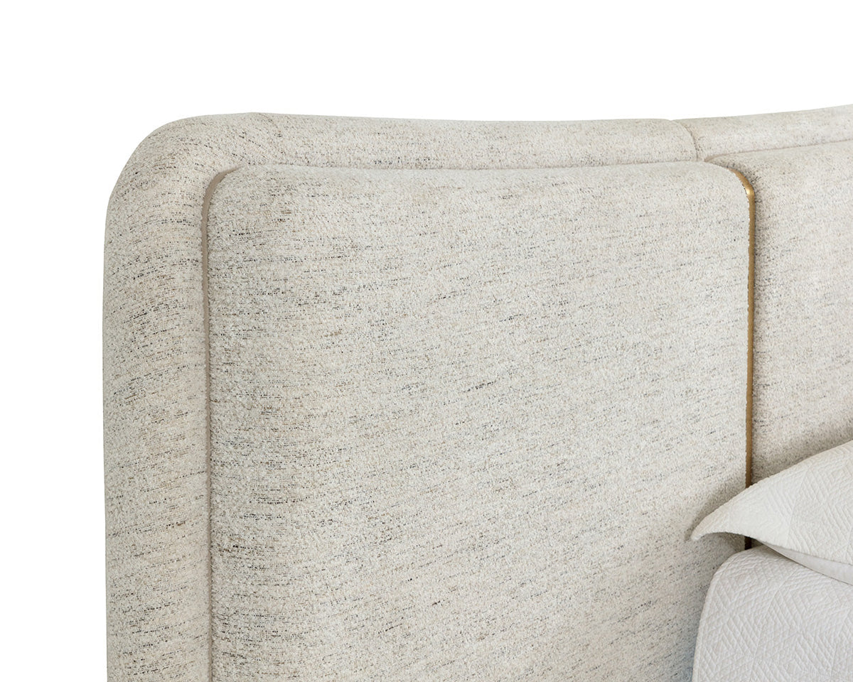 Clarimond Taupe & Light Moon Fabric King Bed with Brushed Gold