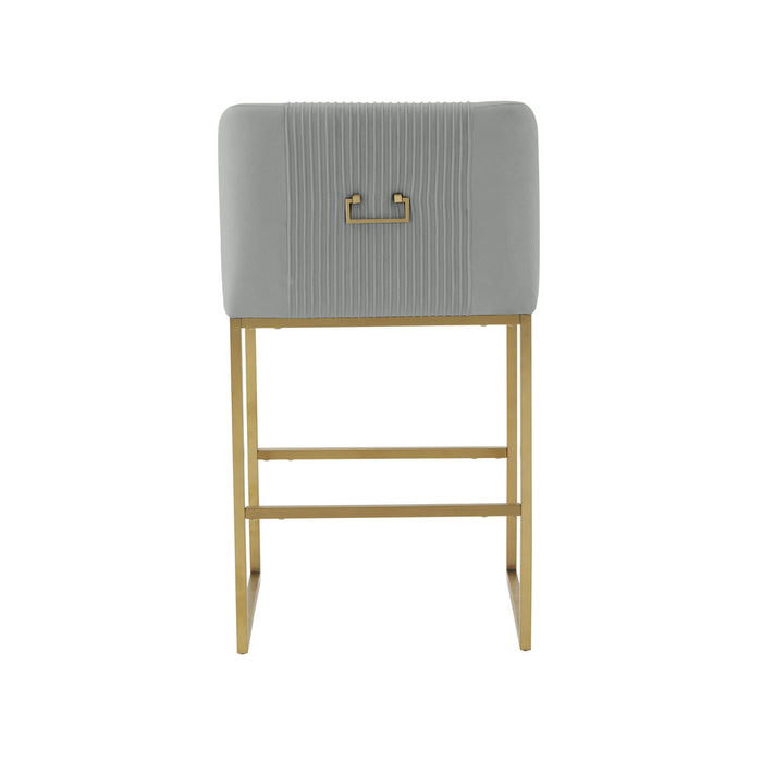 Melodie Grey Pleated Velvet Counter Stool