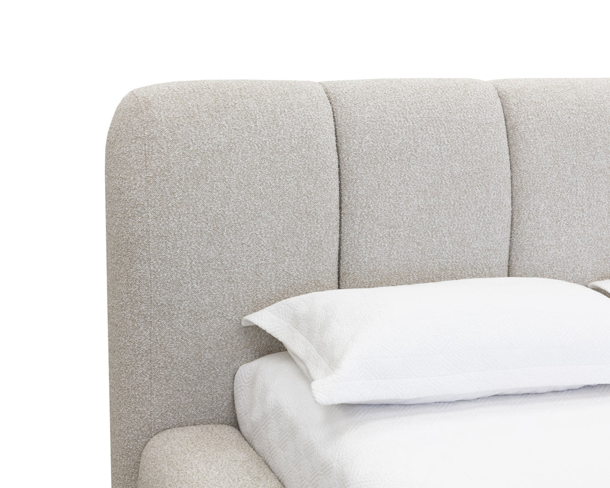 Olena Oatmeal Plush Upholstered Channel Bed