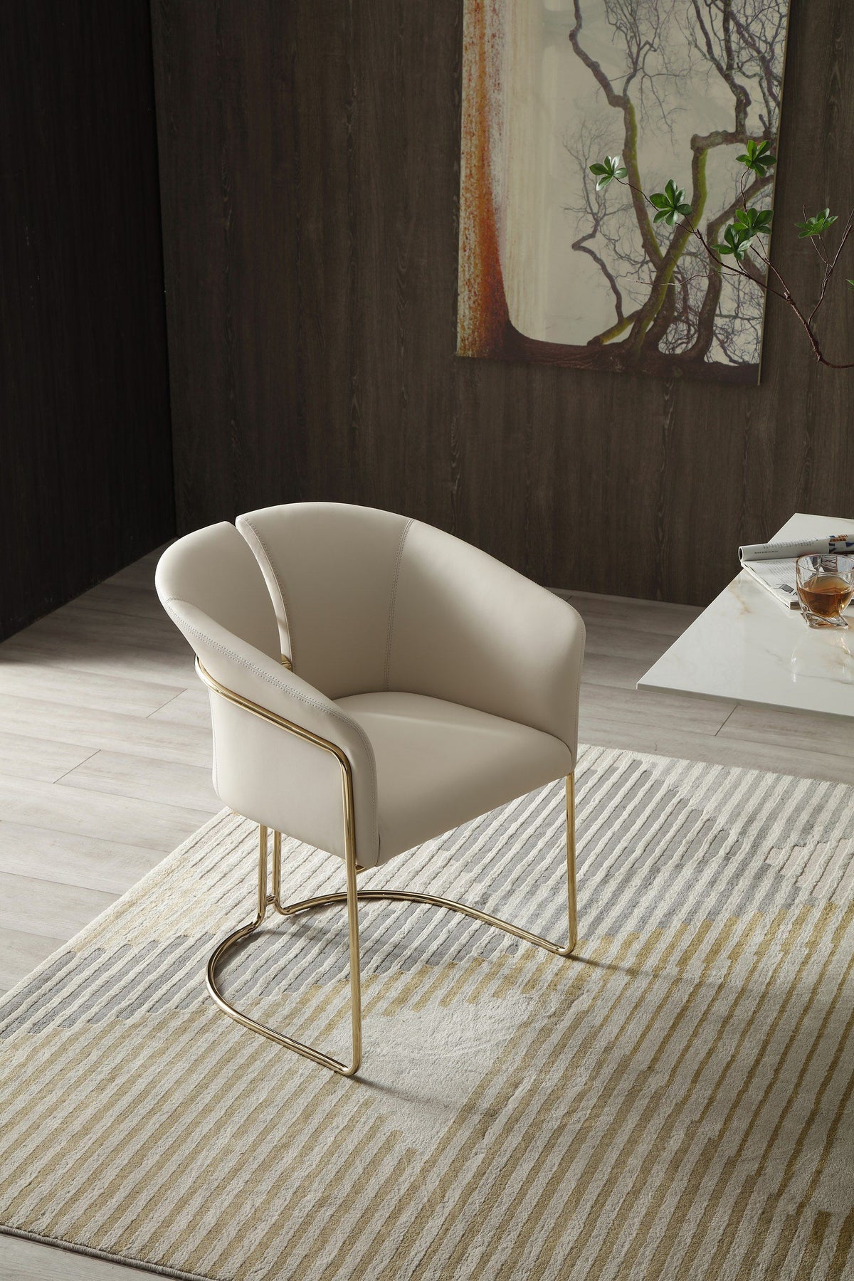 Corita Beige Vegan Leather + Champagne Gold Dining Chair