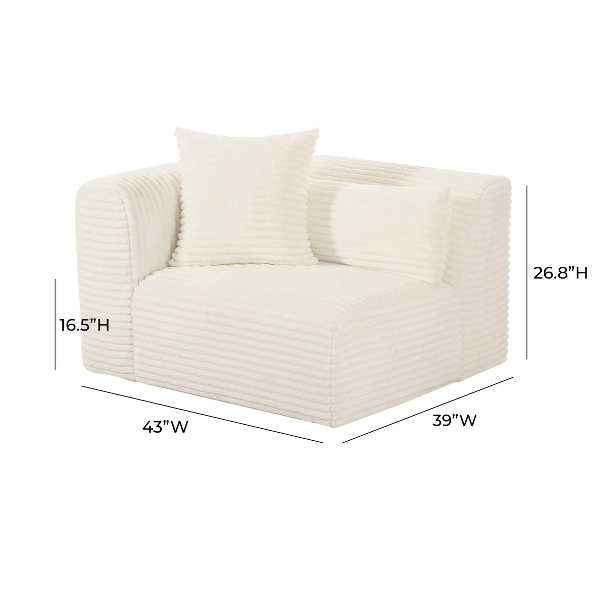 Telav Fluffy Oversized Cream Performance Corduroy Modular LAF Corner Chair