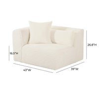 Telav Fluffy Oversized Cream Performance Corduroy Modular LAF Corner Chair