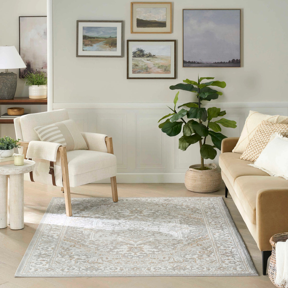 Marisol Floral Vine Light Grey Area Rug