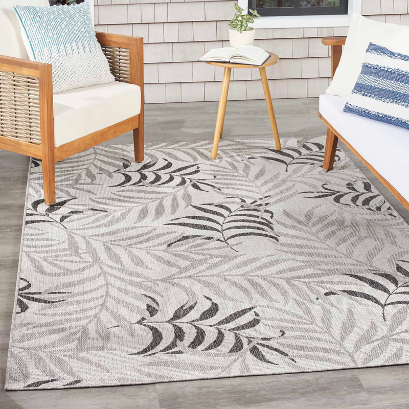 Annaleisa Indoor/Outdoor Grey Leaves Area Rug - Elegance Collection