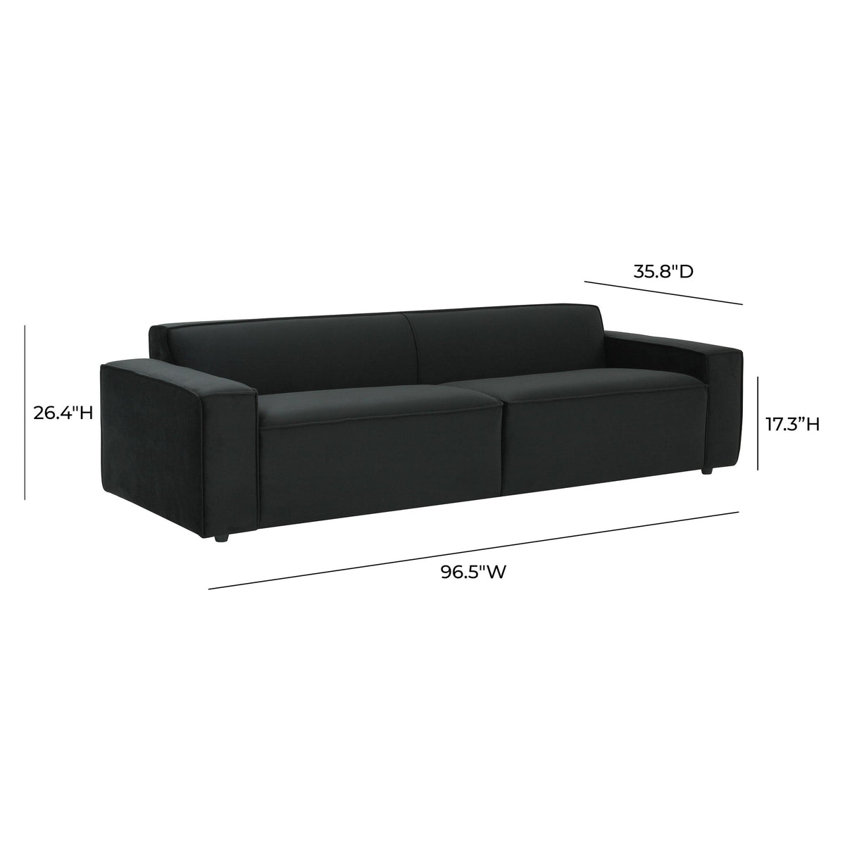 Galen 96.5" Plush Black Velvet Sofa