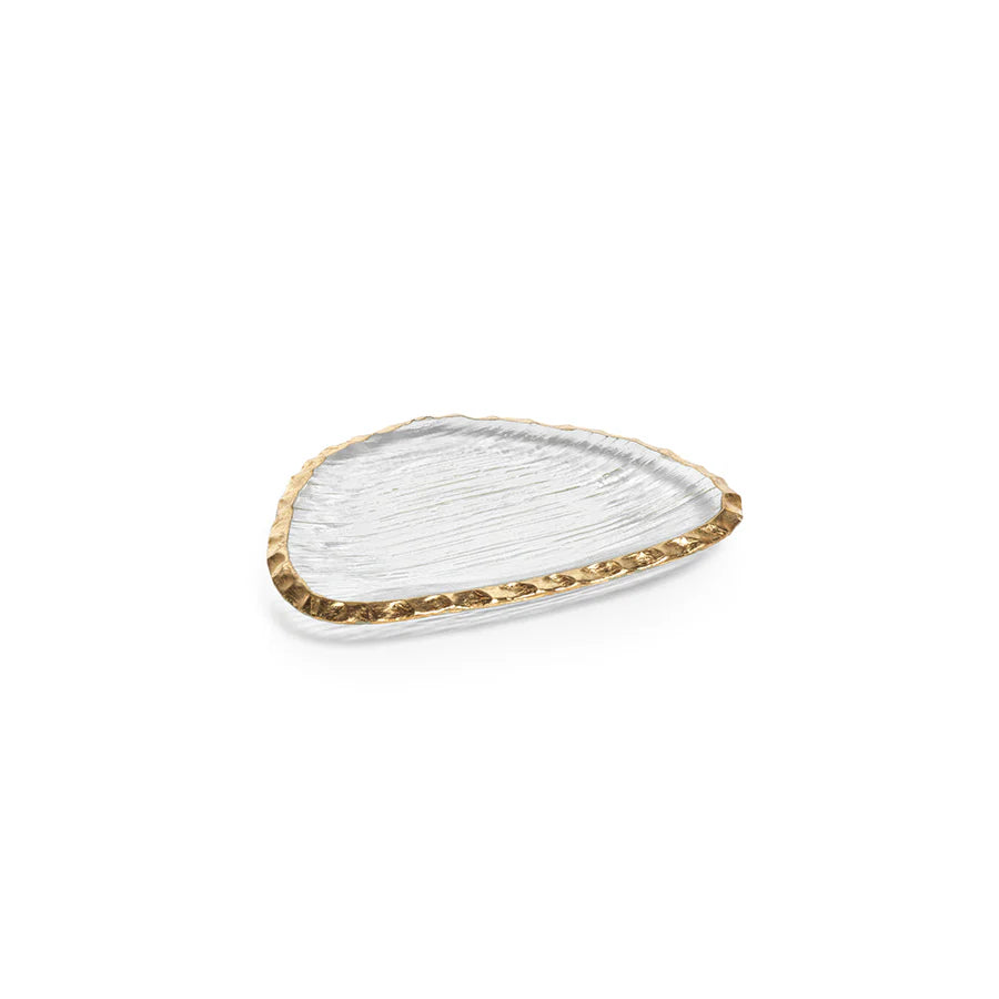Alida 12 Large & 12 Small Textured Organic Shape Plate with Jagged Gold Rim (24 Plates)