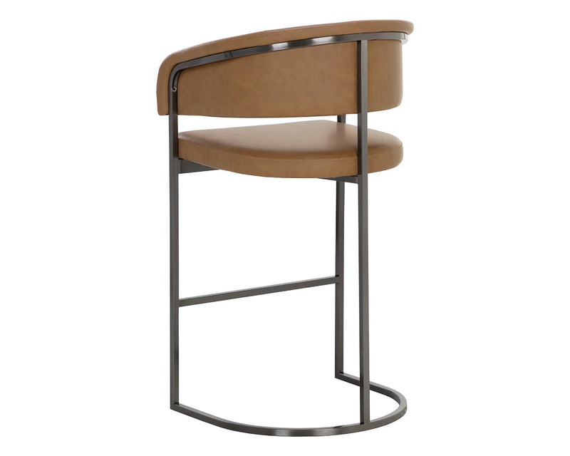 Marris Cognac Faux Leather & Gunmetal Barstool