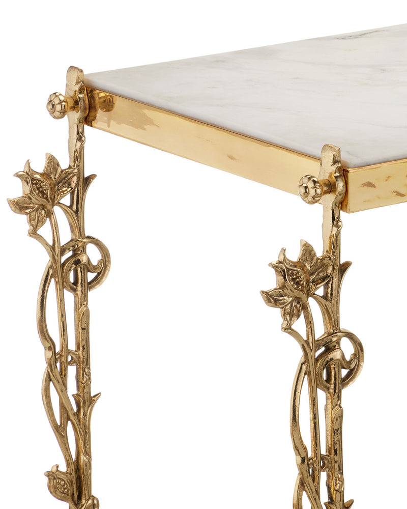 Fiore 72" White Marble & Polished Brass Console Table