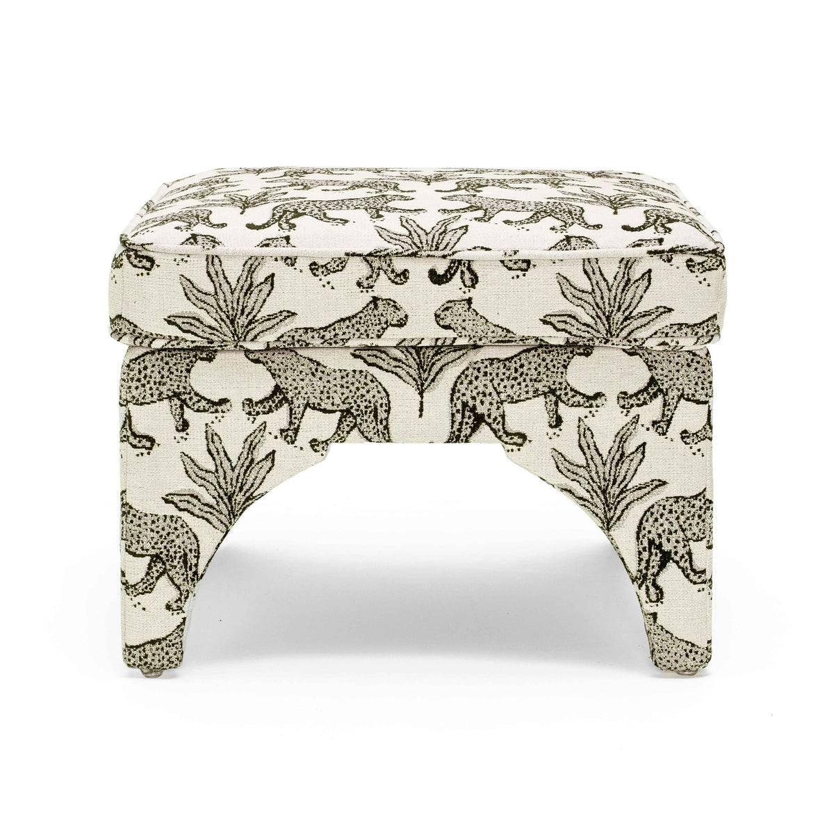 Kaelie Taupe Leopard Performance Jacquard Ottoman