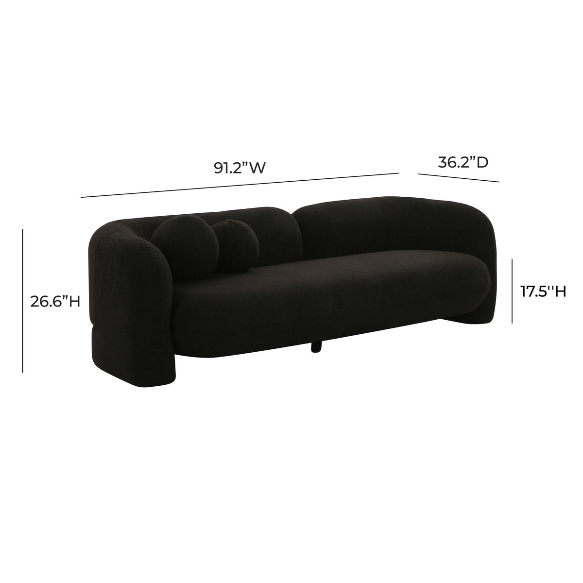 Camille 91.2" Black Contract-Grade Faux Fur Sofa