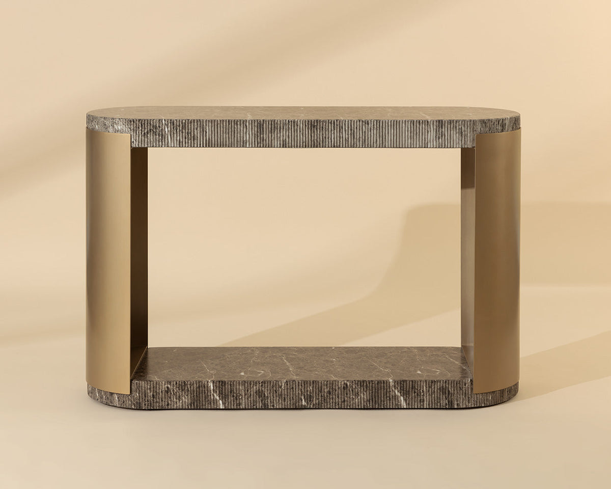 Cavette 50" Dark Emperador Faux Marble & Brass Console - Indoor/Outdoor