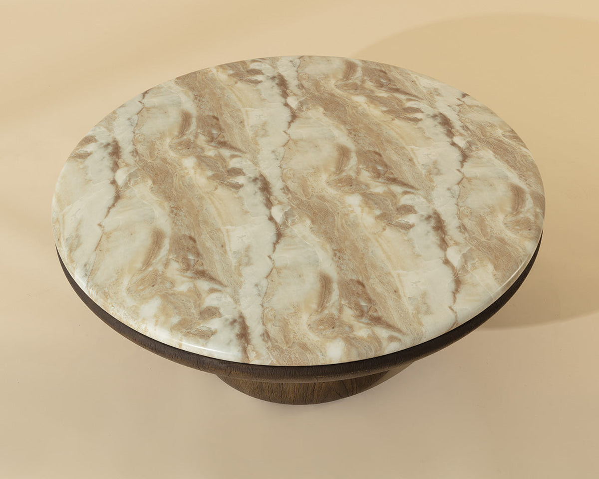 Orula 40" Faux Marble & Brown Oak Concrete Indoor/Outdoor Coffee Table
