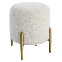 Riely White Faux Shearling & Brass Ottoman