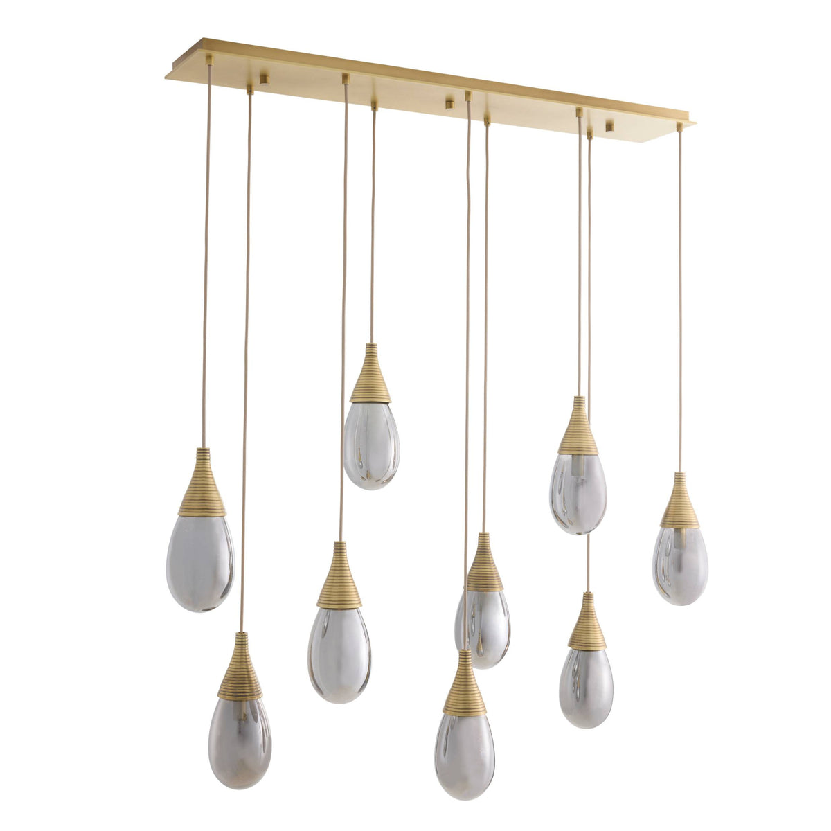 Giselle 51" Smoke Glass & Antique Brass Linear Multi-Port Chandelier