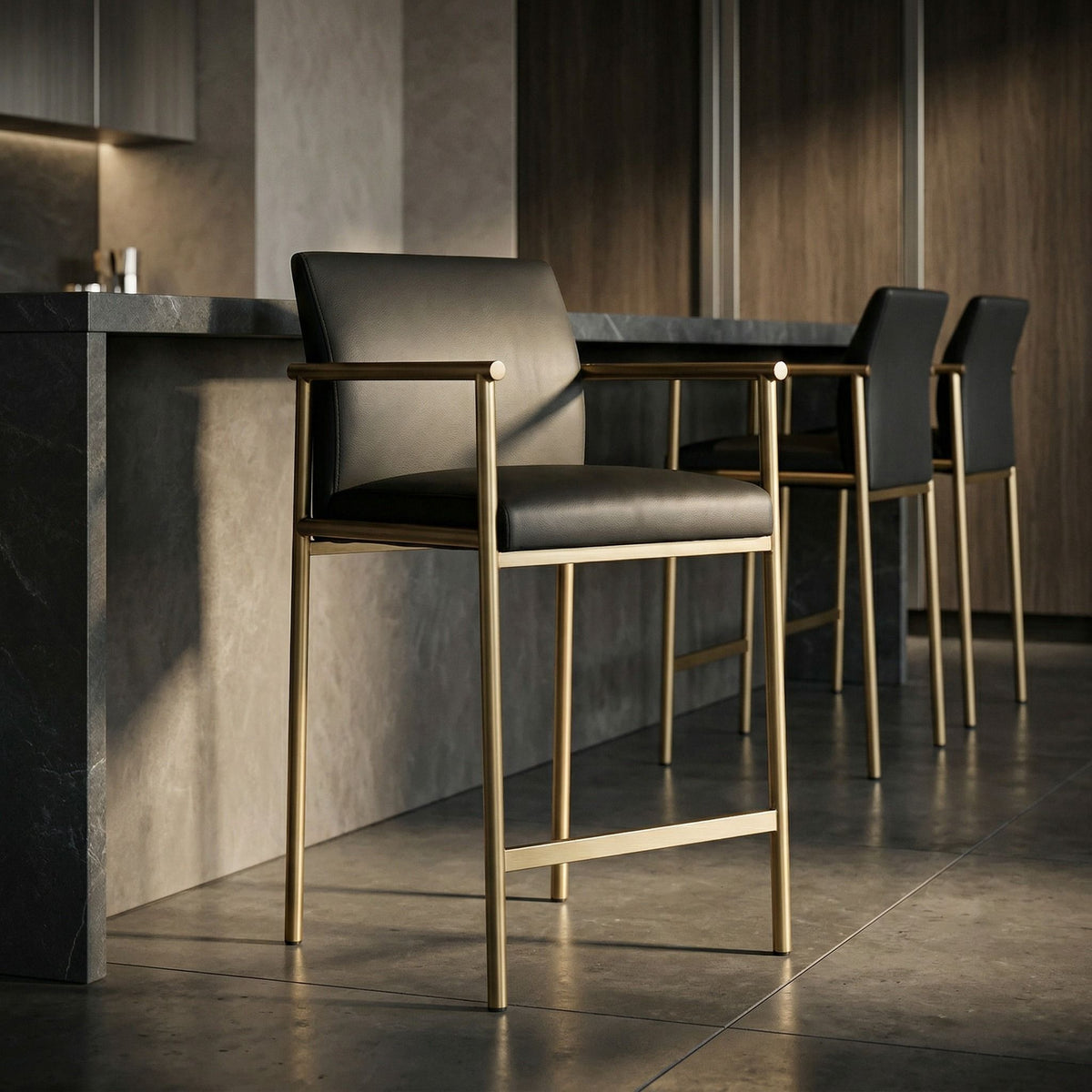 Aurora Modern Black Vegan Leather & Gold Counter Stool