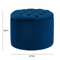Carley 21.6" Navy Performance Velvet Round Storage Ottoman
