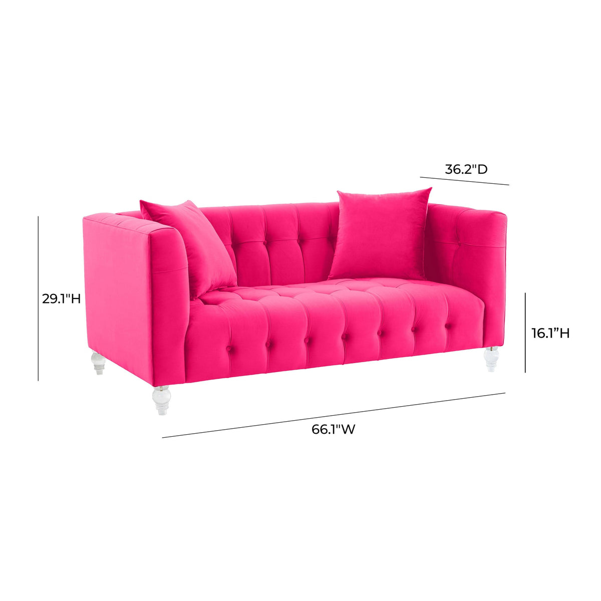 Belgravia 66.1" Plush Pink Velvet Loveseat
