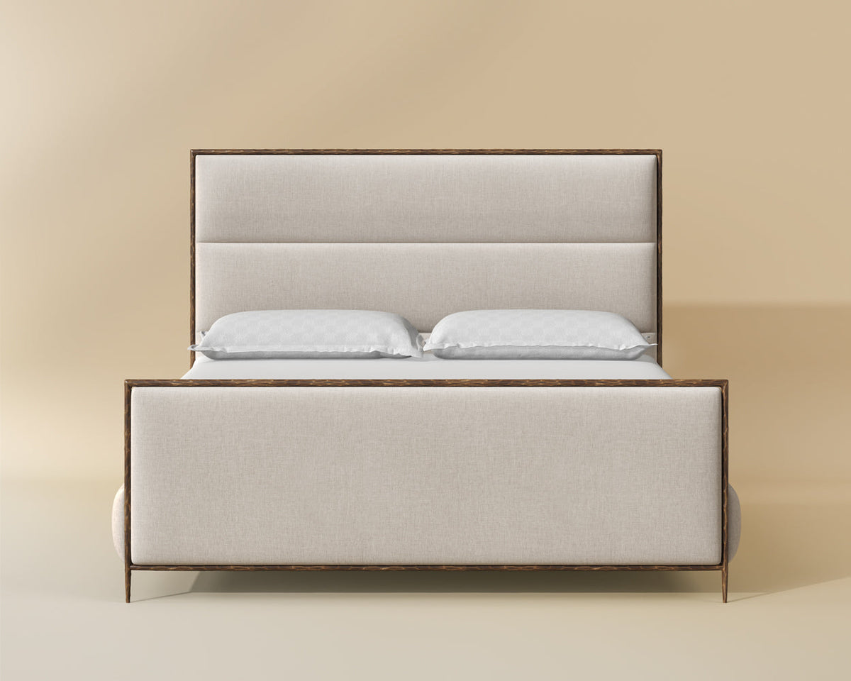 Yasmine Alabaster Performance Fabric & Antique Brass King Bed