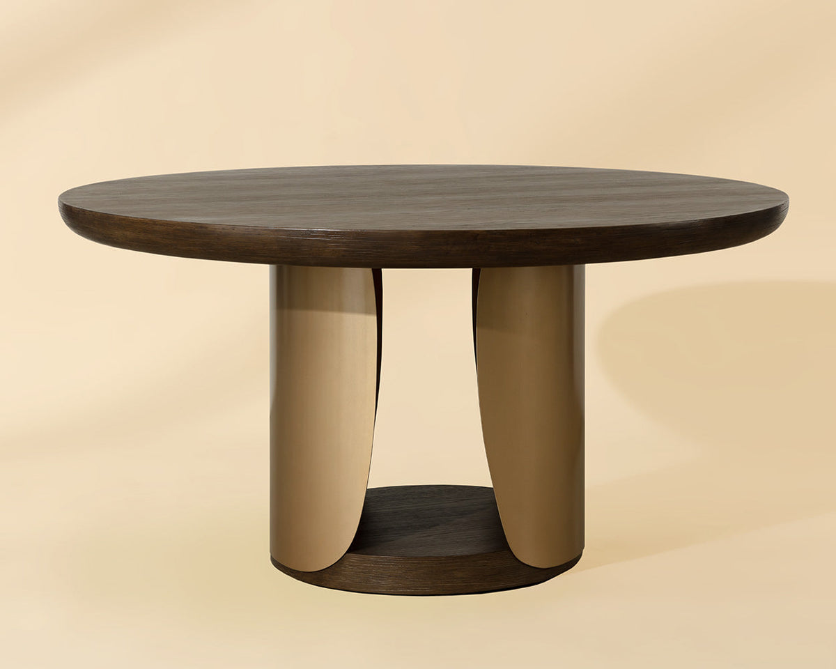 Sultana 59" Dark Oak Concrete & Brushed Brass Round Dining Table - Indoor/Outdoor