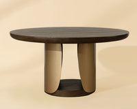 Sultana 59" Dark Oak Concrete & Brushed Brass Round Dining Table - Indoor/Outdoor