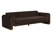 Romer 100" Cocoa Nubuck Leather Sofa with Brushed Gold Legs