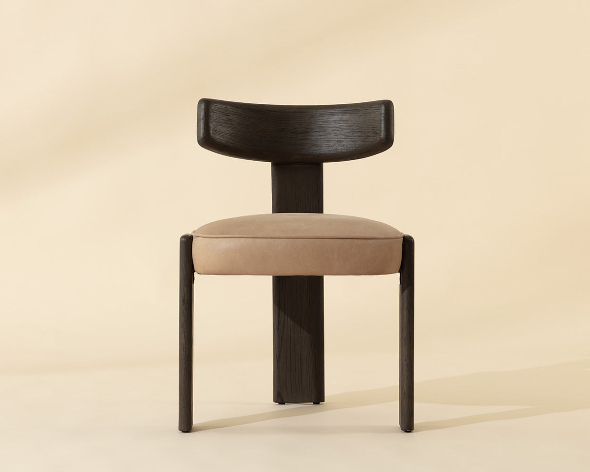 Horton Dark Brown Oak & Sahara Sand Leather Dining Chair (Set of 2)