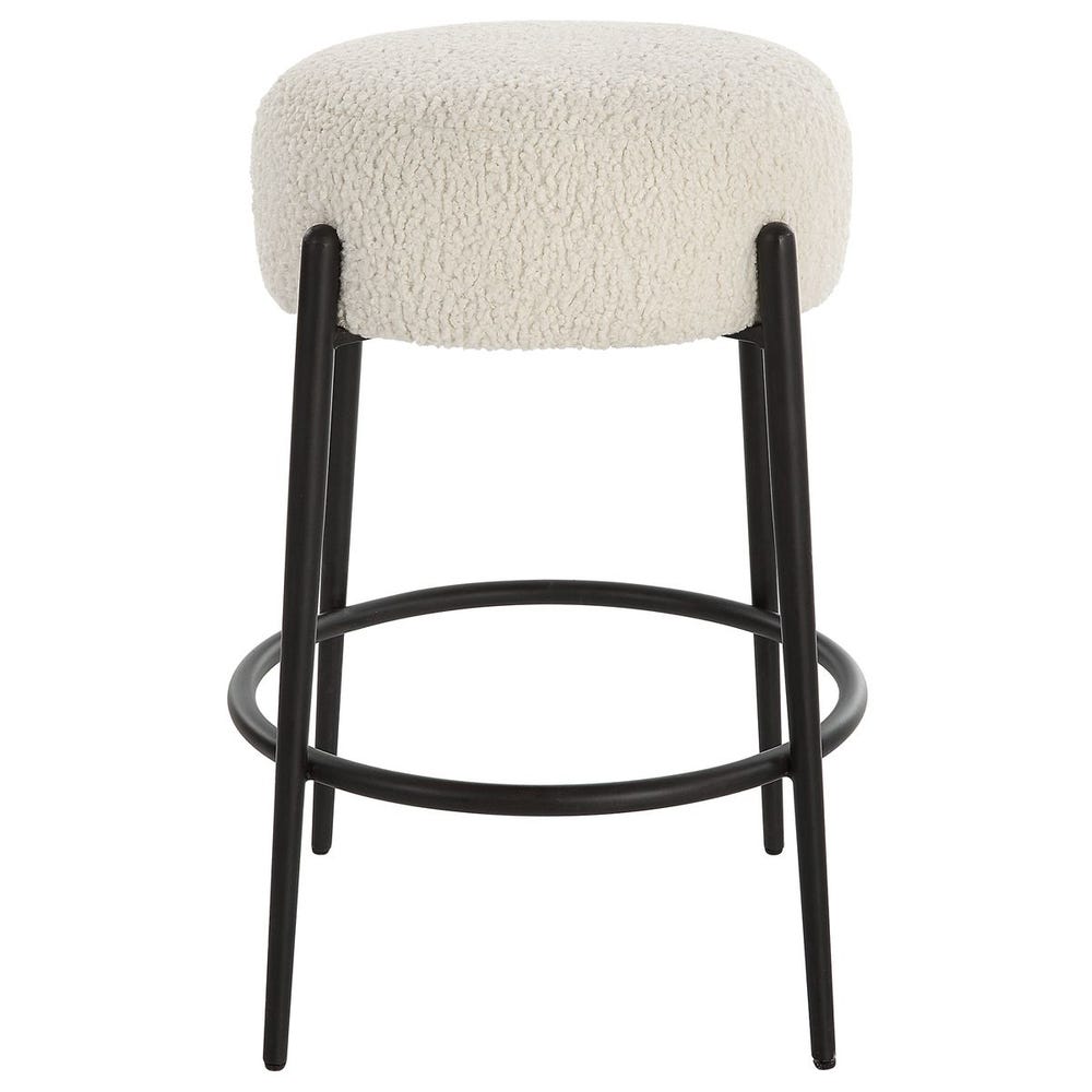 Riely White Faux Shearling & Black Counter Stool