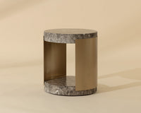 Cavette Dark Emperador Faux Marble & Brass End Table- Indoor/Outdoor