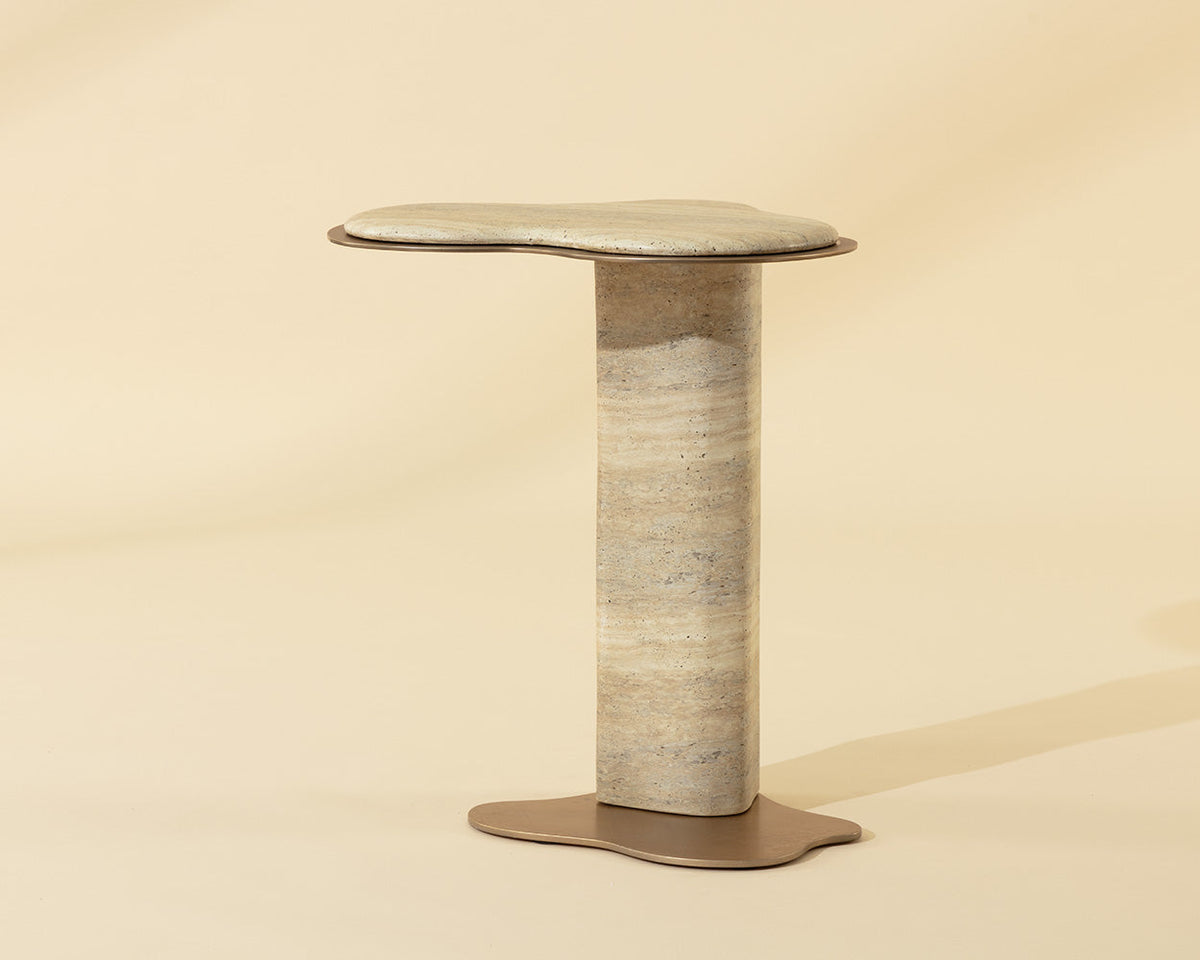Isola Sand Faux Travertine Concrete Indoor Outdoor Accent Table
