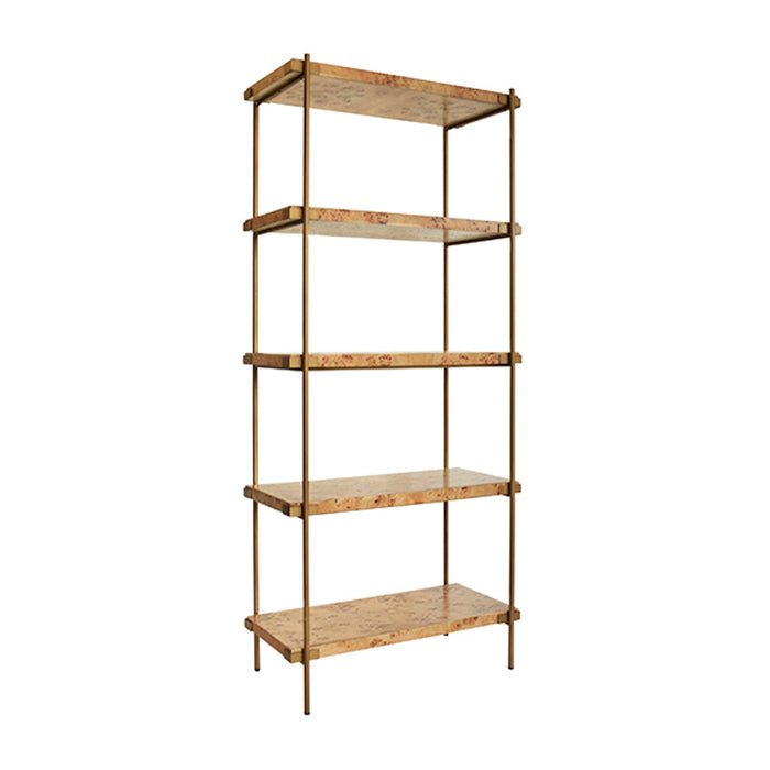 Jillian Burl Wood & Brass Shelving