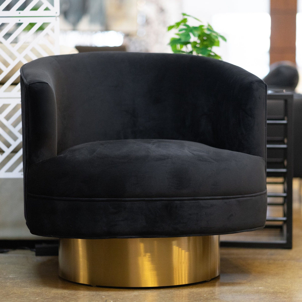 Bergen Modern Black Fabric with Brushed Gold Accent Chair