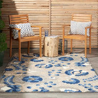 Annitra Indoor/Outdoor Natural Blue Swirling Vines Design Area Rug - Elegance Collection