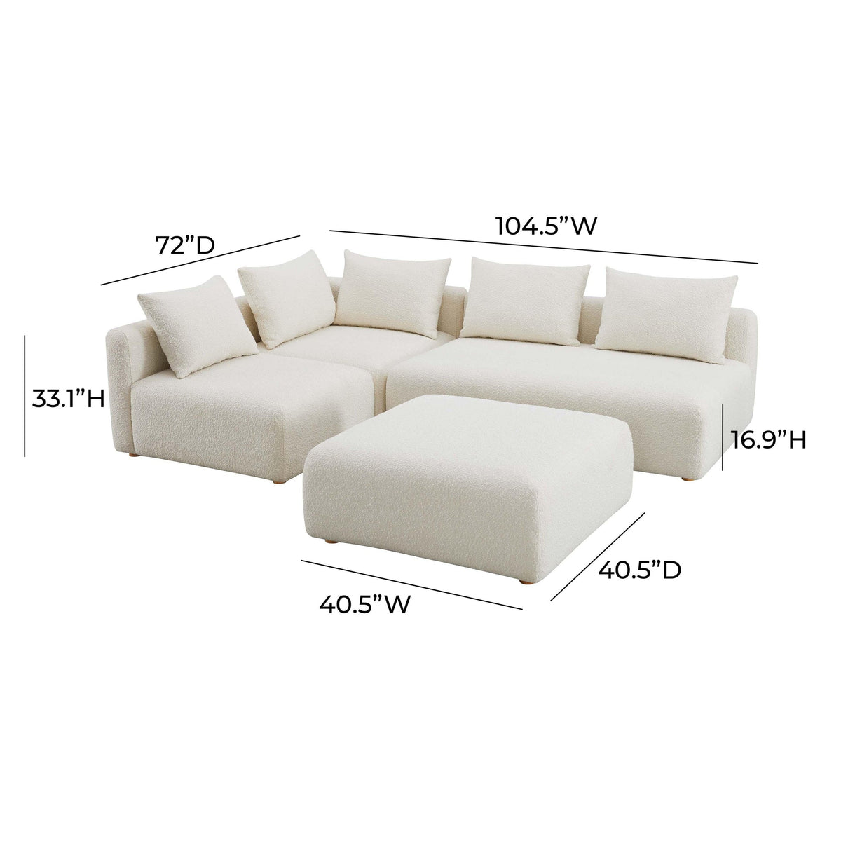 Karsyn 104.5" Cream Performance Boucle 4-Piece Modular Chaise Sectional