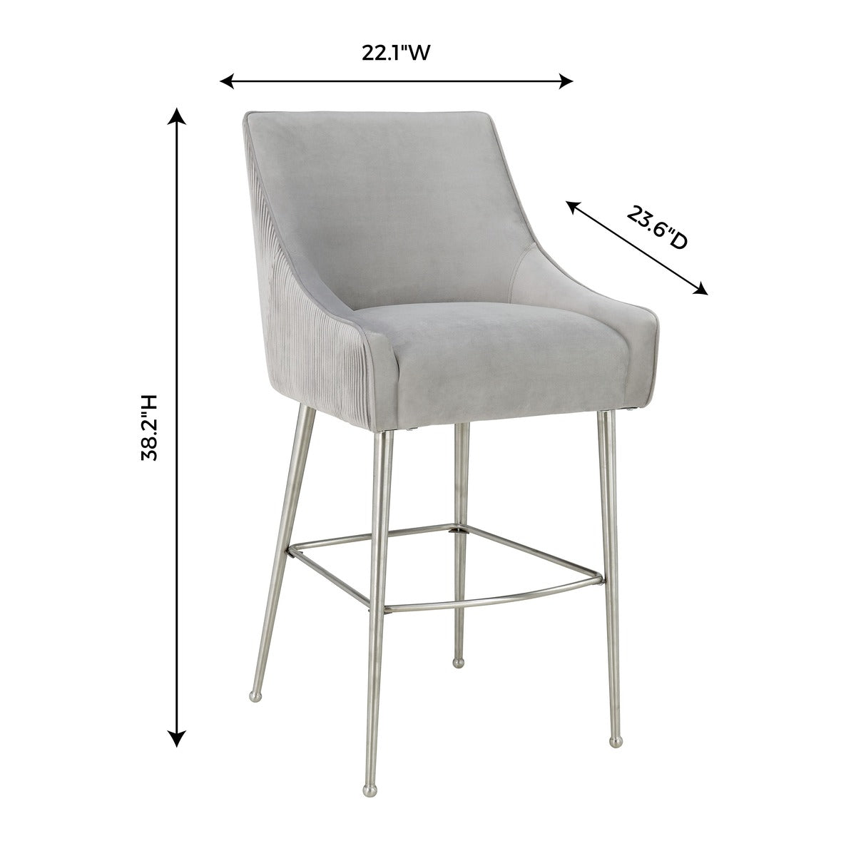Prado Pleated Light Grey Velvet Counter Stool - Luxury Living Collection