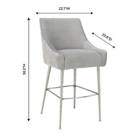 Prado Pleated Light Grey Velvet Counter Stool - Luxury Living Collection
