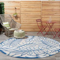 Annitra Indoor/Outdoor Ivory & Navy Leaf Design Area Rug - Elegance Collection