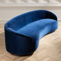 Emilee 108" Indigo Velvet with Dark Walnut Sofa
