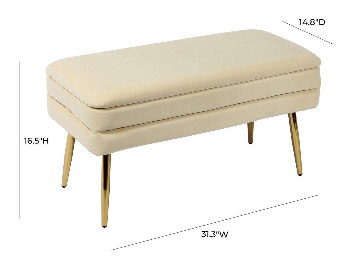Kamini 31.3" Cream Velvet Storage Bench