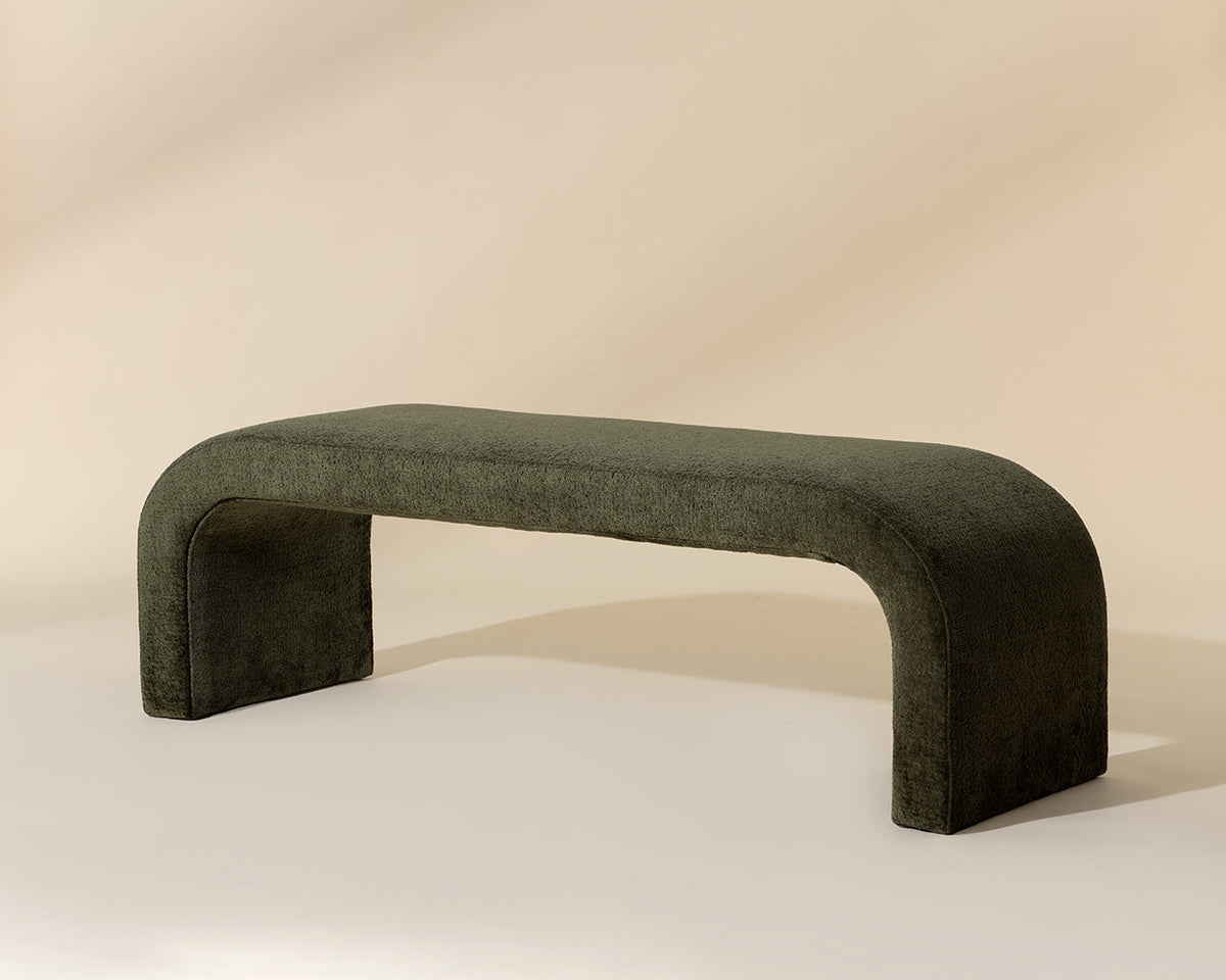 Nahara Rich Olive Plush Upholstered Arch Bench