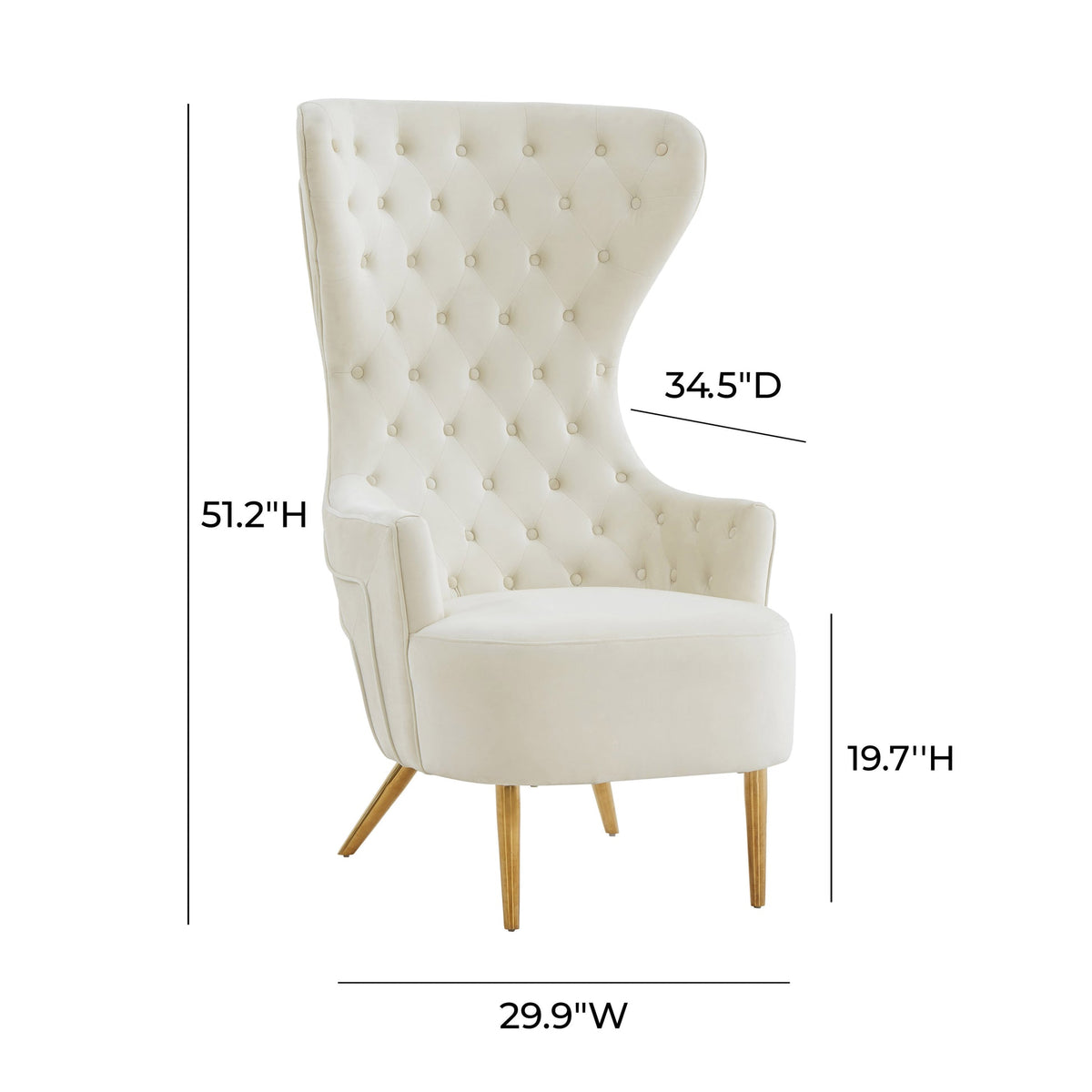 Banu Cream Velvet Wingback Chair - Luxury Living Collection