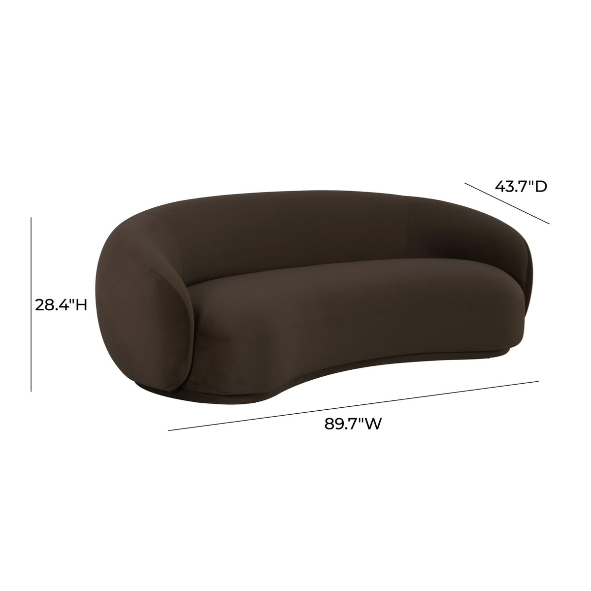 Coty 89.7" Chocolate Brown Performance Velvet Curved Sofa