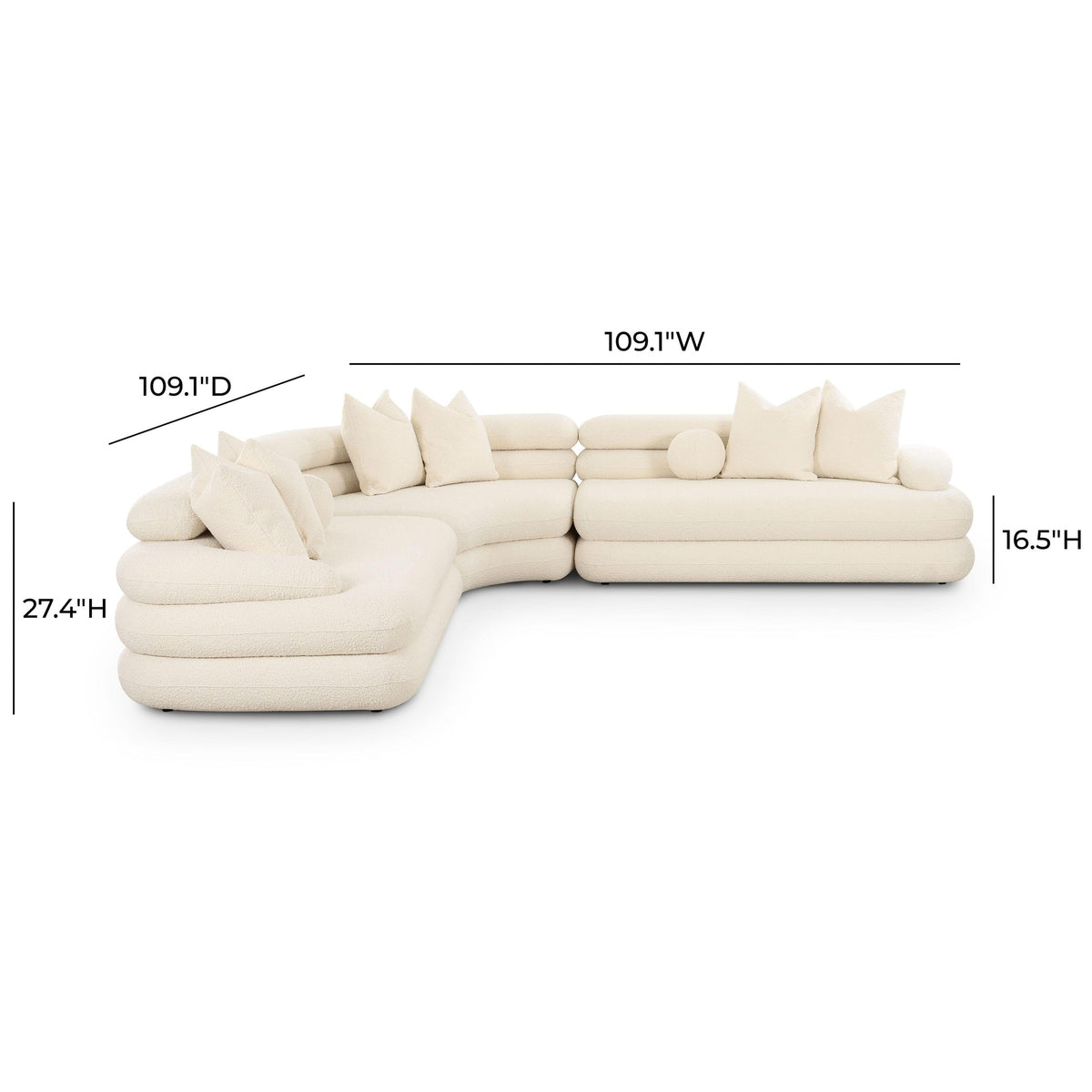 Gracie 109" Cream Performance Boucle Modular Curved Sectional