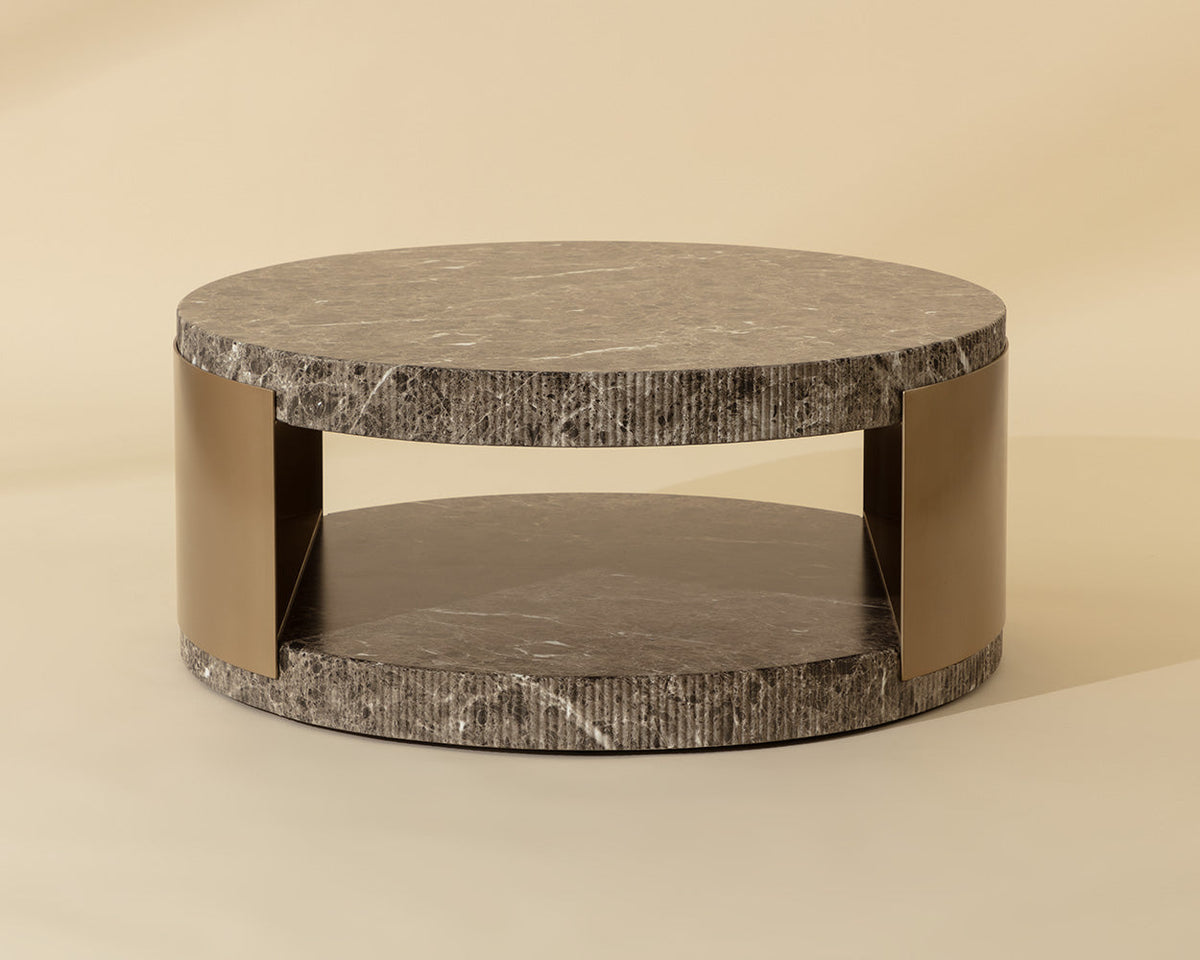 Cavette Dark Emperador Faux Marble & Brass Coffee Table - Indoor/Outdoor