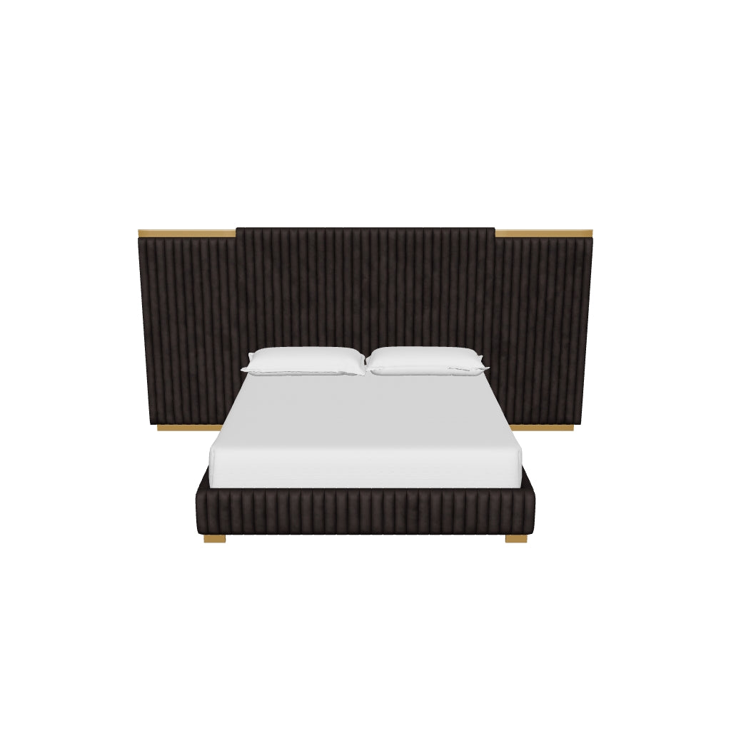 Tarrant Mink Fabric & Brushed Gold Channel King Bed