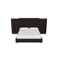 Tarrant Mink Fabric & Brushed Gold Channel King Bed