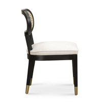 Mazie Black Dining Chair in Cream Performance Linen
